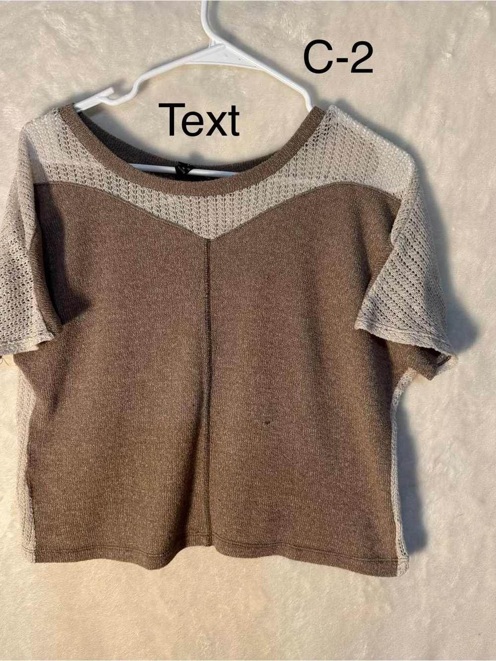 FANG Brown and Cream Short Sleeve Knit Top